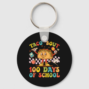 100th Day Teacher Taco Bout Retro Groovy 100 Days Key Ring