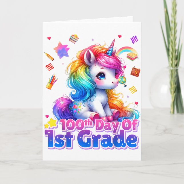 100th Days Of 1st Grade Unicorn 100 Days Toddler G Card (Front)