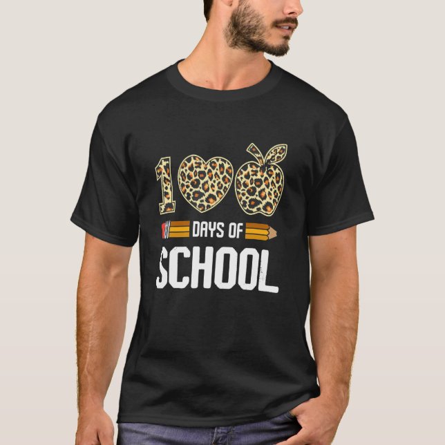 100th Days Of School Classic Arts Leopard Apparel  T-Shirt (Front)