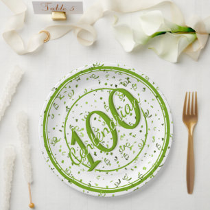 100th Elegant Centenarian Party Green/White Paper Plate