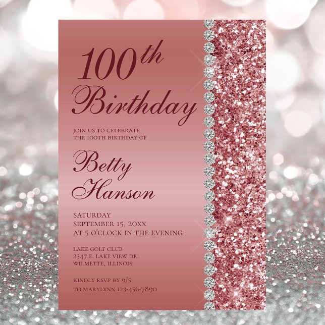 100th Elegant Rose Gold Birthday Invitation (Creator Uploaded)