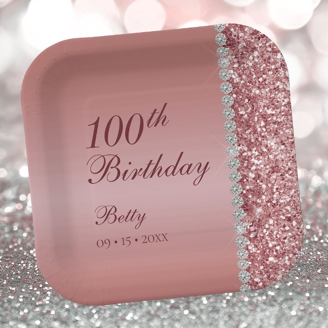 100th Elegant Rose Gold Birthday Paper Plate (Creator Uploaded)