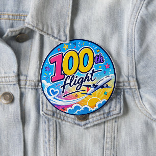 100th flight colourful aeroplane travel souvenir 10 cm round badge