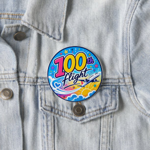 100th flight colourful aeroplane travel souvenir 7.5 cm round badge