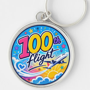 100th flight colourful aeroplane travel souvenir key ring