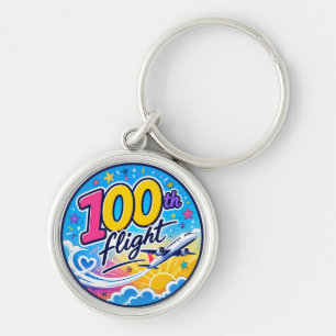 100th flight colourful aeroplane travel souvenir key ring
