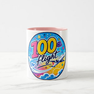 100th flight colourful aeroplane travel souvenir Two-Tone coffee mug