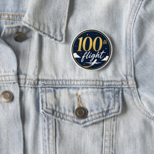 100th flight gold aeroplane travel souvenir 6 cm round badge