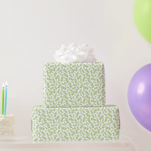 100th Green/White Random Number Pattern Small Wrapping Paper (Party Gifts)