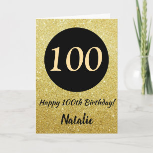 100th Happy Birthday Black and Gold Glitter Card