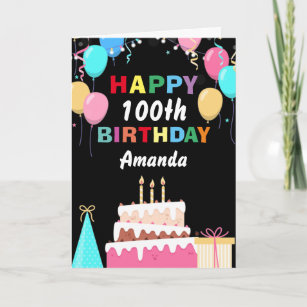 100th Happy Birthday Colourful Balloons Cake Black Card