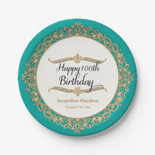 100th Happy Birthday Party Celebration Jewel Look Paper Plate