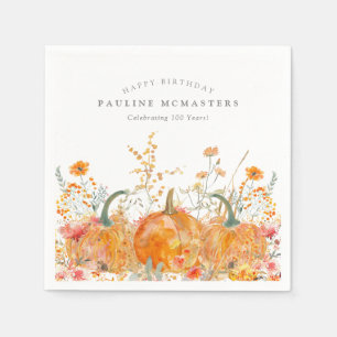 100th Happy Birthday Pumpkin Wildflower Custom Napkin