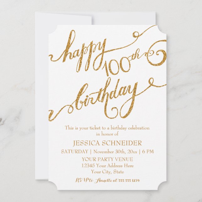 100th, Hundredth Birthday Party Celebration Invitation (Front)