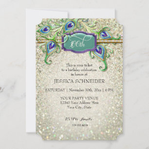 100th One Hundredth Birthday Party Peacock Feather Invitation