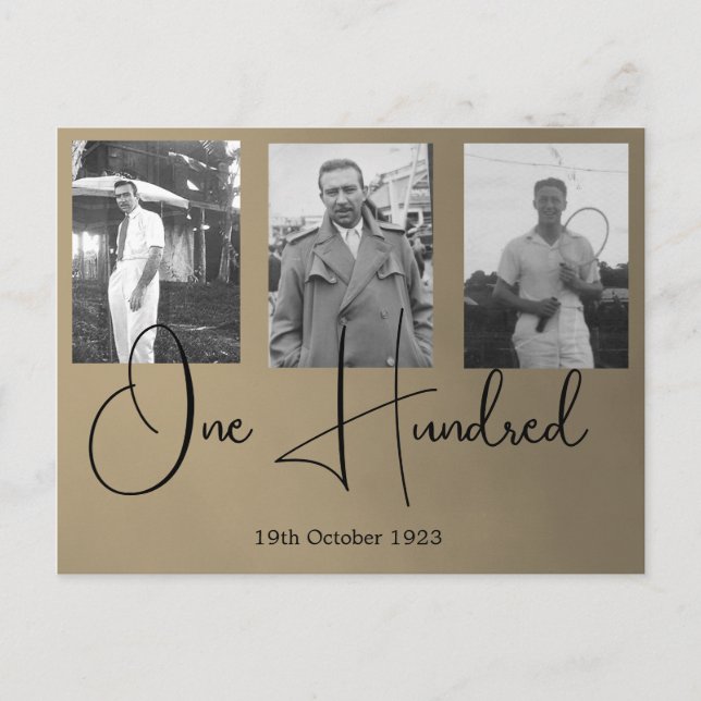 100th One Hundredth Male Birthday Photo Invitation Postcard (Front)