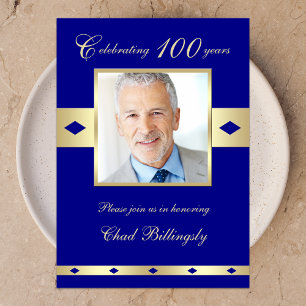 100th Photo Birthday Party Invitation Navy