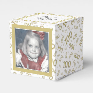 100th Photo Keepsake Gold/White  Number Pattern Favour Box