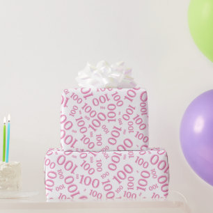 100th Pink/White Random Number Pattern Medium Wrapping Paper