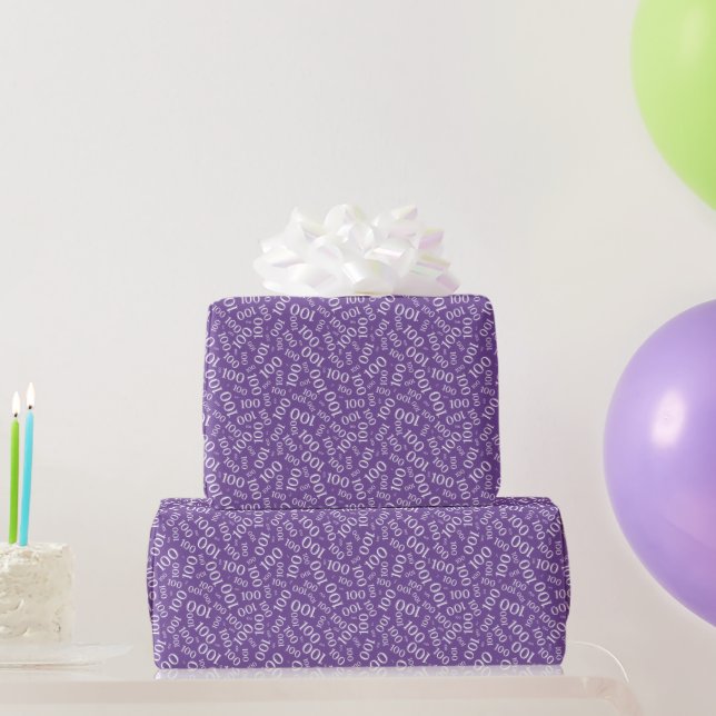 100th Purple/White Random Number Pattern Small Wrapping Paper (Party Gifts)