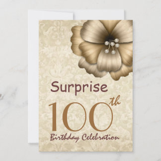 100th SURPRISE Birthday Party Gold Flower Invitation