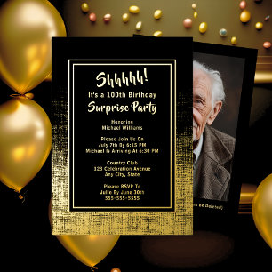 100th Surprise Birthday Photo on Back Black & Gold