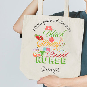 100th year celebration black history nurse  large tote bag