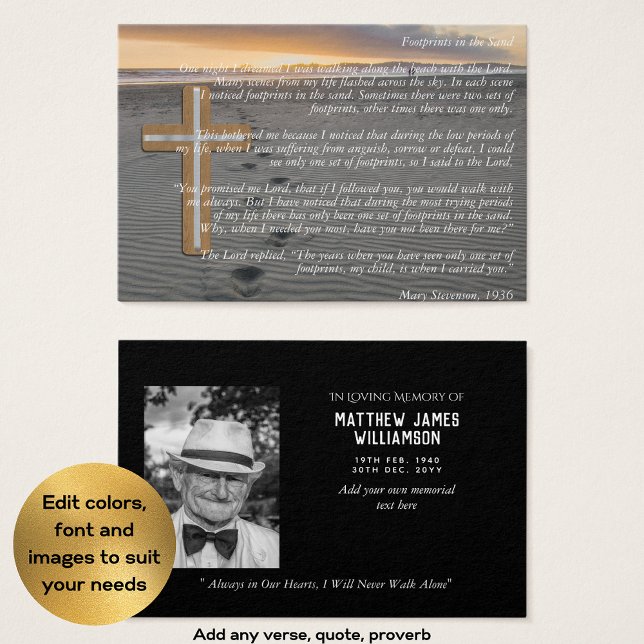 100x FOOTPRINTS in SAND Memorial Prayer PHOTO CARD (Creator Uploaded)
