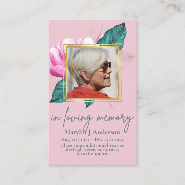 100x Pretty Floral PHOTO Prayer Memorial Card (Front)