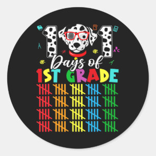 101 Days School 1st Grade Dog 100 Days Smarter Stu Classic Round Sticker