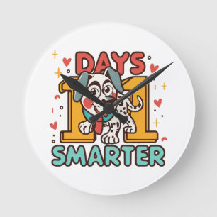 101 Days Smarter Dalmatian Dog Round Clock