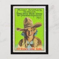 101 Ranch Cowgirl Poster Stamp #2, Panama Pacific 