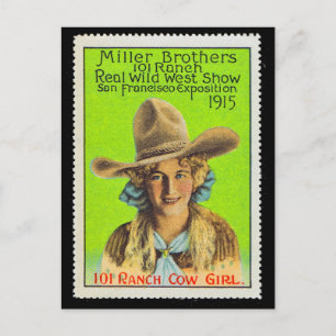 101 Ranch Cowgirl Poster Stamp #2, Panama Pacific  Postcard