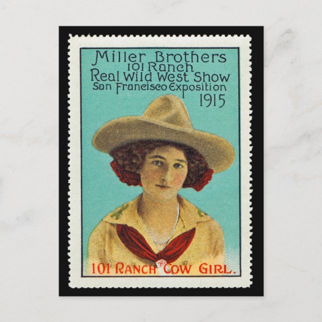 101 Ranch Cowgirl Poster Stamp #3, Panama-Pacific Postcard (Front)
