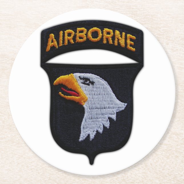 101st ABN Airborne Screaming Eagles Veterans LRRP Round Paper Coaster (Front)