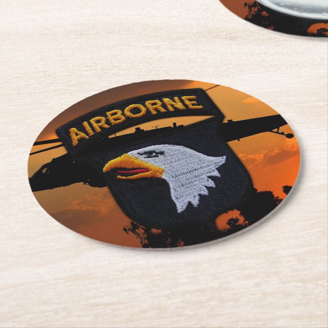 101st ABN Airborne Screaming Eagles Veterans LRRP Round Paper Coaster (Angled)
