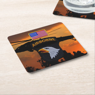 101st ABN Airborne Screaming Eagles Veterans LRRP Square Paper Coaster
