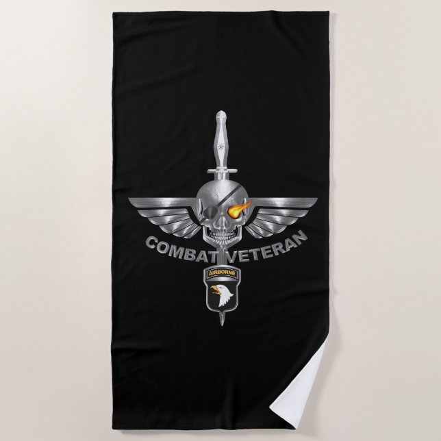 101st Airborne Division Combat Veteran Beach Towel (Front)