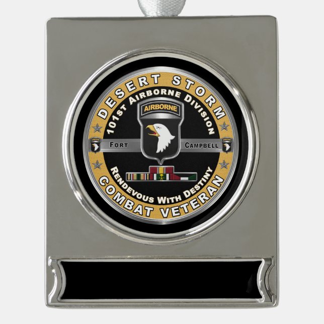 101st Airborne Division Desert Storm Veteran  Silver Plated Banner Ornament (Front)