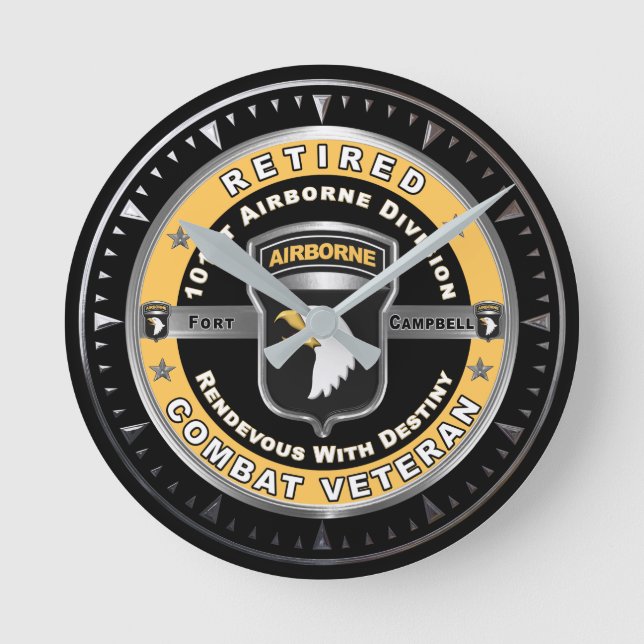 101st Airborne Division Retired Combat Veteran Round Clock (Front)