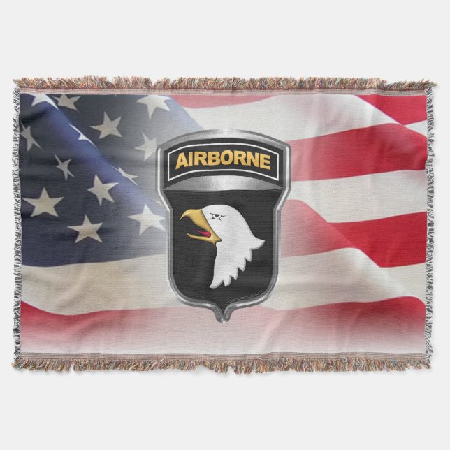 101st Airborne Division Silver Framed Colour Patch Throw Blanket (Front)