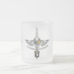 101st Airborne Division Wicked Flaming Skull Frosted Glass Coffee Mug