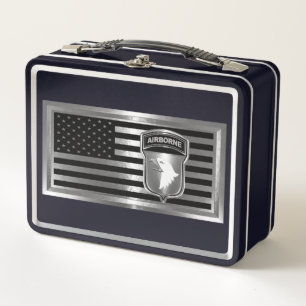 101st Airborne Division with American Flag Metal Lunch Box