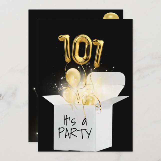 101st Birthday Gold Balloons In White Box   Invitation (Front/Back)