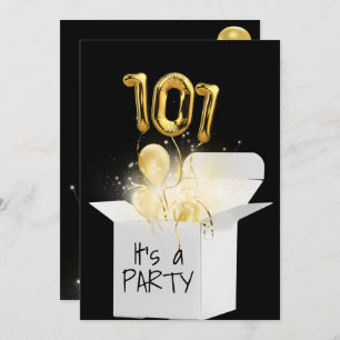 101st Birthday Gold Balloons In White Box   Invitation