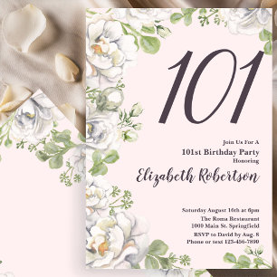 101st Birthday Invitation Blush Pink Floral Peony