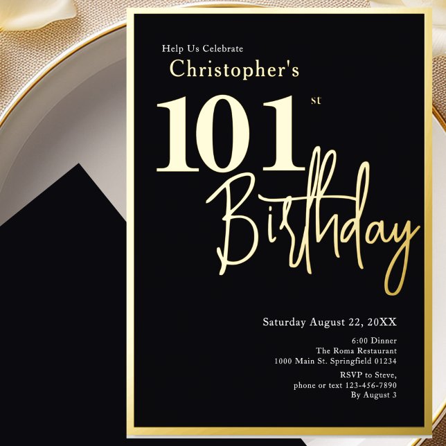 101st Birthday Invitation Modern Gold Foil (Creator Uploaded)