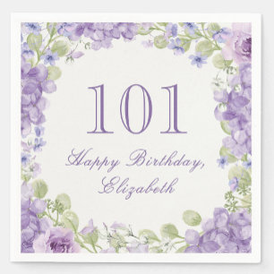 101st Birthday Napkins Elegant Purple Floral