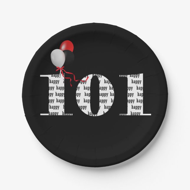 101st birthday party balloons paper plate (Front)