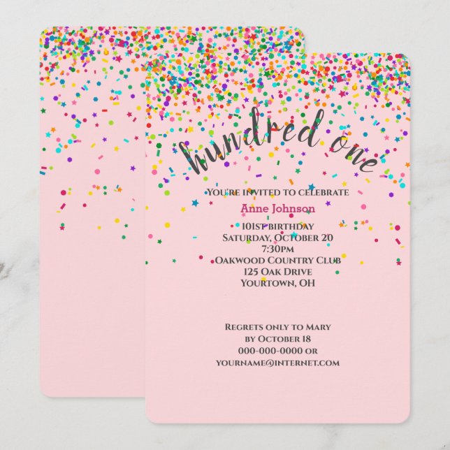 101st Birthday Party confetti Invitation (Front/Back)